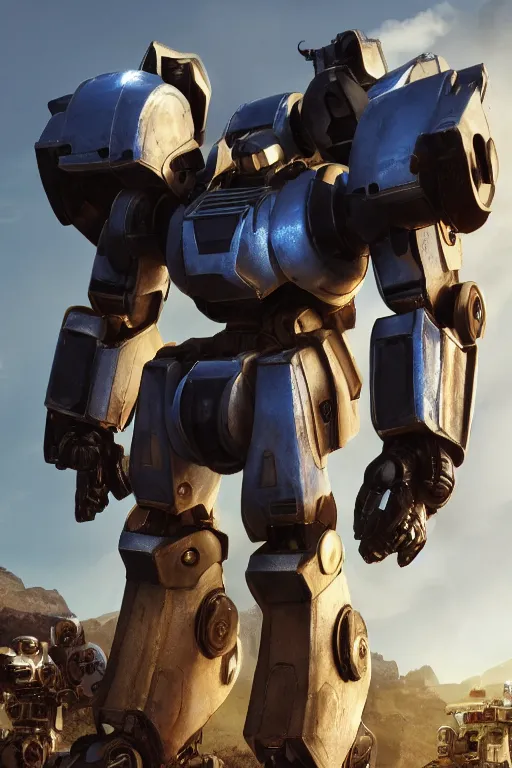 Image similar to mechwarrior 5 : mercenaries mech megaman transformer robot boss tank engine game octane render, 4 k, hd 2 0 2 2 3 d cgi rtx hdr style chrome reflexion glow fanart, global illumination ray tracing hdr fanart arstation by sung choi and eric pfeiffer and gabriel garza and casper konefal pixar and disney unreal zbrush central hardmesh