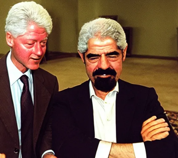 Prompt: Saddam Hussein and Bill Clinton in The Lighthouse. Directed by Robert Eggers