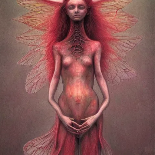 Image similar to a beautiful fairy girl inspired by zdzislaw beksinski, giger, and cam de leon