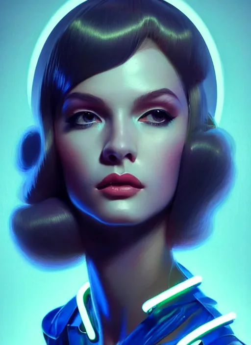 Prompt: portrait of female humanoid, intricate, retro 6 0 s fashion, elegant, cyber neon lights, highly detailed, digital photography, trending in artstation, trending in pinterest, glamor pose, concept art, smooth, sharp focus, art by artgerm and greg rutkowski