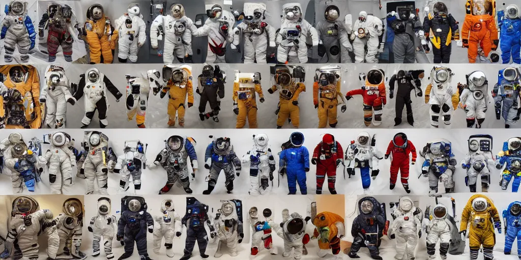 Prompt: Group photo of various animals in spacesuits before going to space. Highly detailed picture.