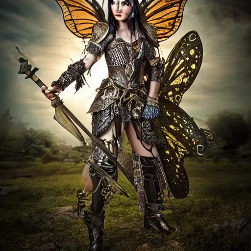 Image similar to photo of a beautiful fairy warrior with ornate armour, highly detailed, 4k, HDR, award-winning photo