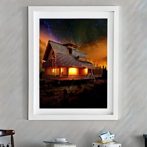 Image similar to “log cabin sci-fi art”