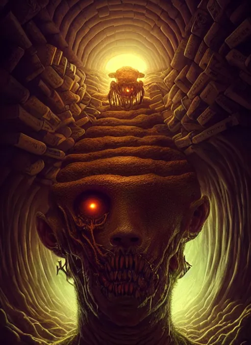 Prompt: highly detailed surreal vfx portrait of a creepy monster in a catacomb of books, cinematic view, detailed, vector art, high detail, warm lighting, volumetric, godrays, vivid, beautiful, trending on artstation, by jordan grimmer, huge scene, grass, art greg rutkowski