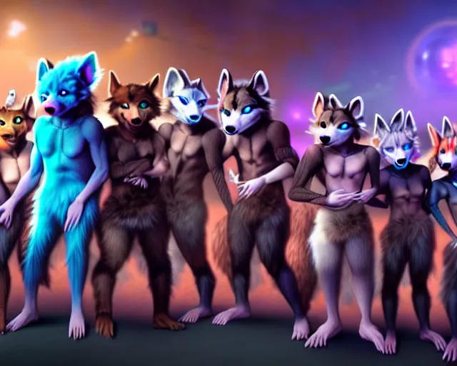 Image similar to high - resolution photograph from a nanopunk era furry fandom convention ( midwest furfest 2 0 4 7 ), taking place after the genetic revolution and singularity. photorealistic.