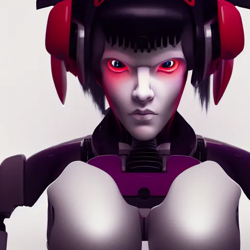 Prompt: a digital painting of the ghost in the shell robot geisha, high definition, photorealistic, digital art, trending on artstation, octane render, 4 k, brilliant lighting, white background