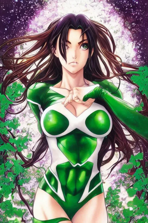 Prompt: anime key visual of a beautiful young female megan fox green lantern!! in white silk clothing covered in vibrant green vines, intricate, magical forest, stunning, highly detailed, digital painting, artstation, smooth, hard focus, illustration, art by artgerm and greg rutkowski and alphonse mucha