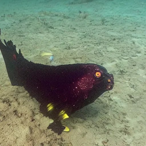 Prompt: photo of newly discovered mysterious deep sea chicken in the marianas trench