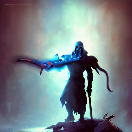 Image similar to a grim reaper carrying a crt monitor. the monitor has a blue screen with white letters. by frank frazetta, simon bisley, brom, concept art, octane render, unreal engine 5, highly detailed, high quality, 8 k, soft lighting, realistic face, path traced