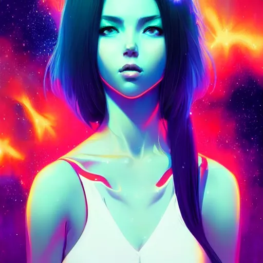 Image similar to a portrait of a beautiful plasma between galaxies, art by ilya kuvshinov and wlop and artgerm and josan gonzalez, digital art, highly detailed, intricate, sharp focus, trending on artstation hq, deviantart, pinterest, unreal engine 5, 4 k uhd image