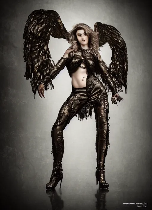 Prompt: expressive full body photo of an angel, glamour shot, by stefan gesell, photorealistic, canon r 3, fashion photography, hyper maximalist, elegant, ornate, luxury, elite, environmental portrait, symmetrical features, octane render, unreal engine, solid dark grey background, dramatic lights
