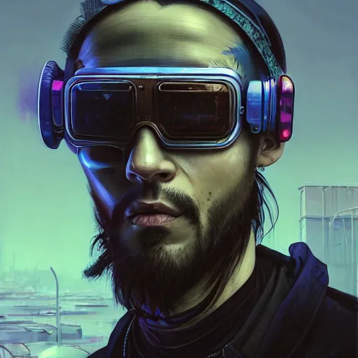 Image similar to A portrait of a cyberpunk thug guy on a parking lot in a Soviet slum on the moon, Norilsk, sci-fi, fantasy, intricate, very very beautiful, elegant, highly detailed, digital painting, artstation, concept art, smooth, sharp focus, illustration, art by artgerm and greg rutkowski and alphonse mucha and evgeny zubkov