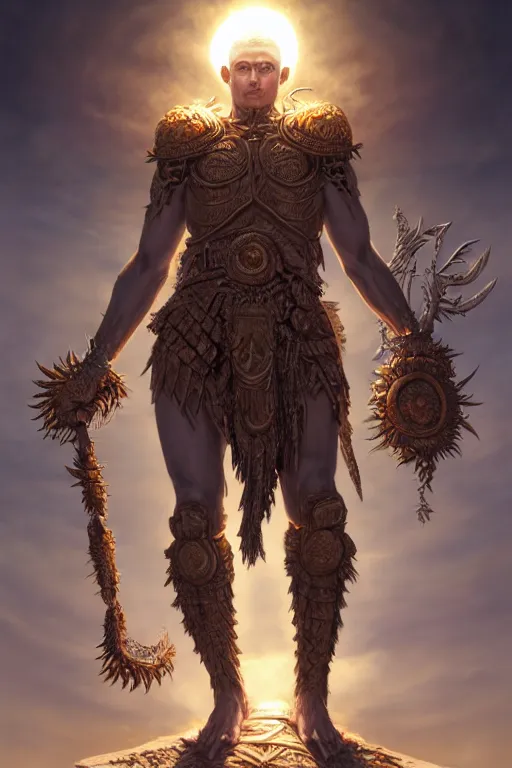 Image similar to humanoid god of the sun, highly detailed, d & d, fantasy, hyper detailed, digital painting, trending on artstation, apollo, concept art, sharp focus, illustration, art by artgerm and magali villeneuve and greg rutkowski and michael whelan, cryengine, 8 k realistic atmospheric lighting, frostbite 3 engine