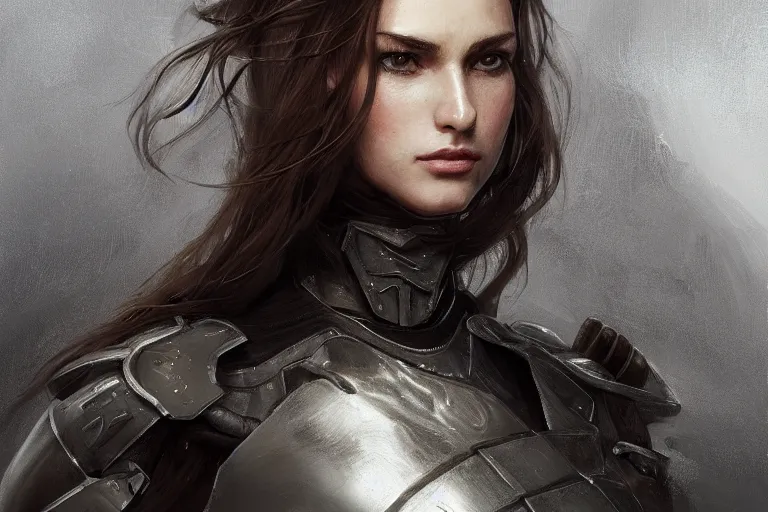 Image similar to a full-face portrait of an attractive young woman, clothed in battle armor, olive skin, long dark hair, beautiful bone structure, symmetrical facial features, intricate, elegant, highly detailed, digital painting, trending on Artstation, concept art, smooth, sharp focus, illustration, from Metal Gear by Ruan Jia and Mandy Jurgens and Artgerm and and william-adolphe bouguerea, award winning