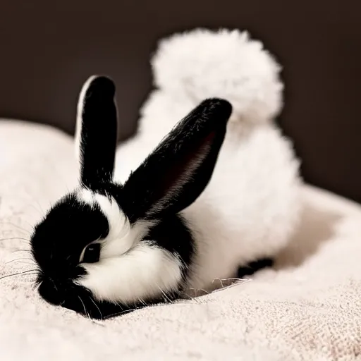Prompt: a 50mm photo of little, fluffy bunny, wearing tuxedo , digital art