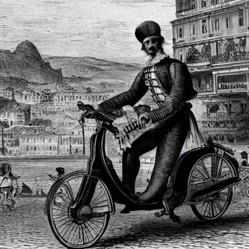 Image similar to amerigo vespucci on a vespa