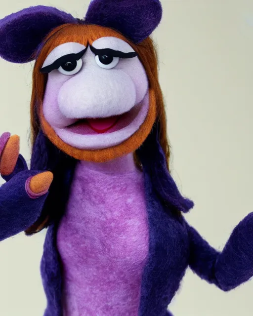 Image similar to erin hannon as a muppet. highly detailed felt. hyper real photo. 4 k.