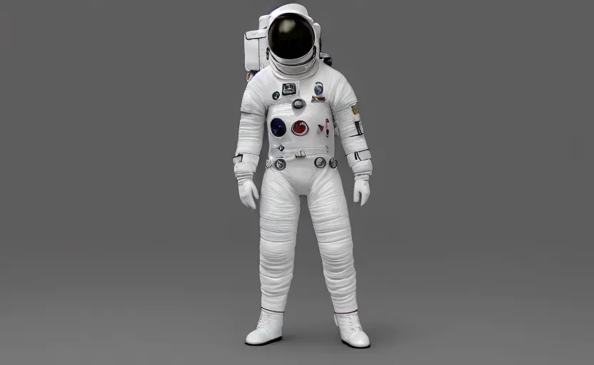 Image similar to spacesuit, by alexander mcqueen, catwalk, soft ambient lighting, photorealism, unreal engine