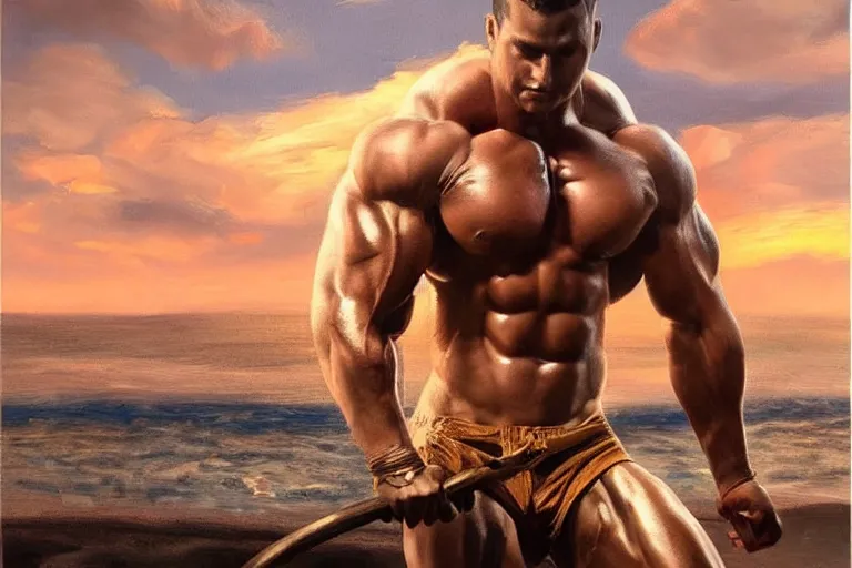 Image similar to muscle, fantasy, painting, ultra realistic!!!, clear weather, golden hour, sharp focus