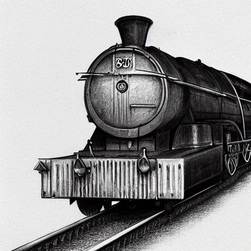 Prompt: close up of hogwarts express, pencil sketch, realistic shaded, fine details, realistic shaded lighting poster by greg rutkowski