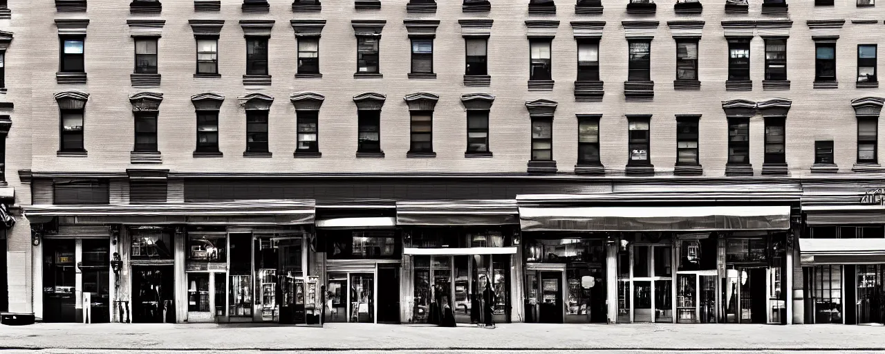 Image similar to building facade. storefronts. city block. new york. digital art