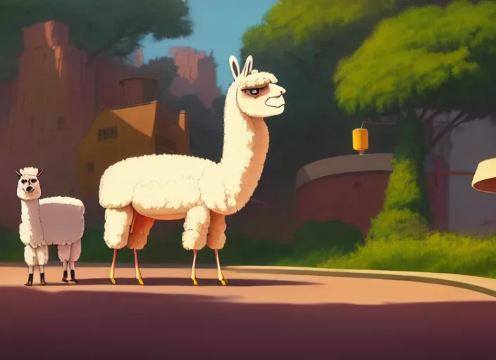 Image similar to a wholesome animation key shot of a llama, wearing a fez, new york zoo in the background, studio ghibli, pixar and disney animation, sharp, rendered in unreal engine 5, anime key art by greg rutkowski, bloom, dramatic lighting