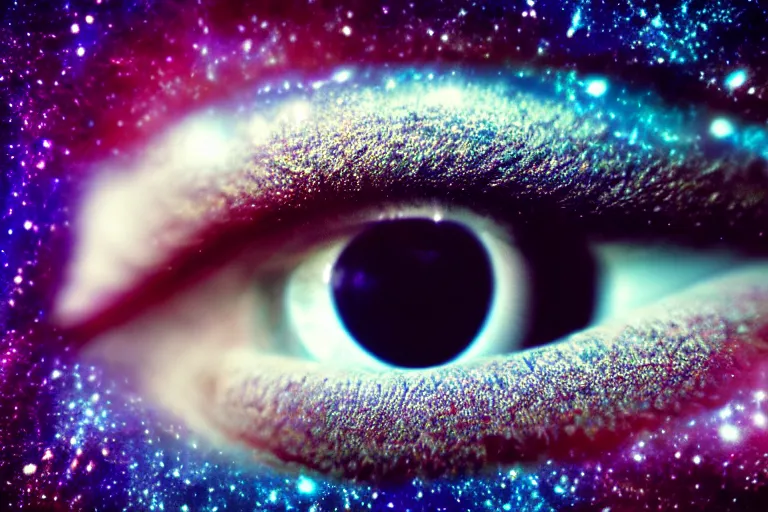 Image similar to a galaxy is inside of an eye, beautiful eye, eye, eye of a woman, realistic, ultra realistic, macro photo, beautiful, digital art, conceptual art, trending on artstation