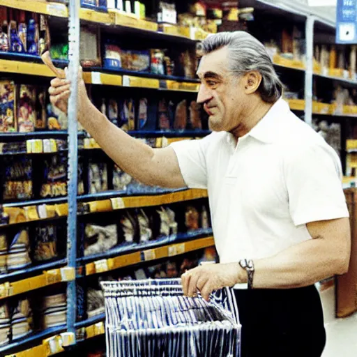 Prompt: robert de niro working as a cashier in wallmart