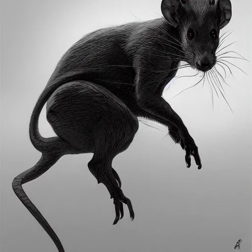 Prompt: masterpiece painting of a black and white spotted antropomorphic bizarre human rat highly detailed, digital painting, artstation, concept art, smooth, sharp focus, illustration, art by artgerm and greg rutkowski and alphonse mucha