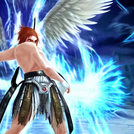 Prompt: Angel Warrior Jin Tekken 7 Arcade surreal graphics with random screen tears.