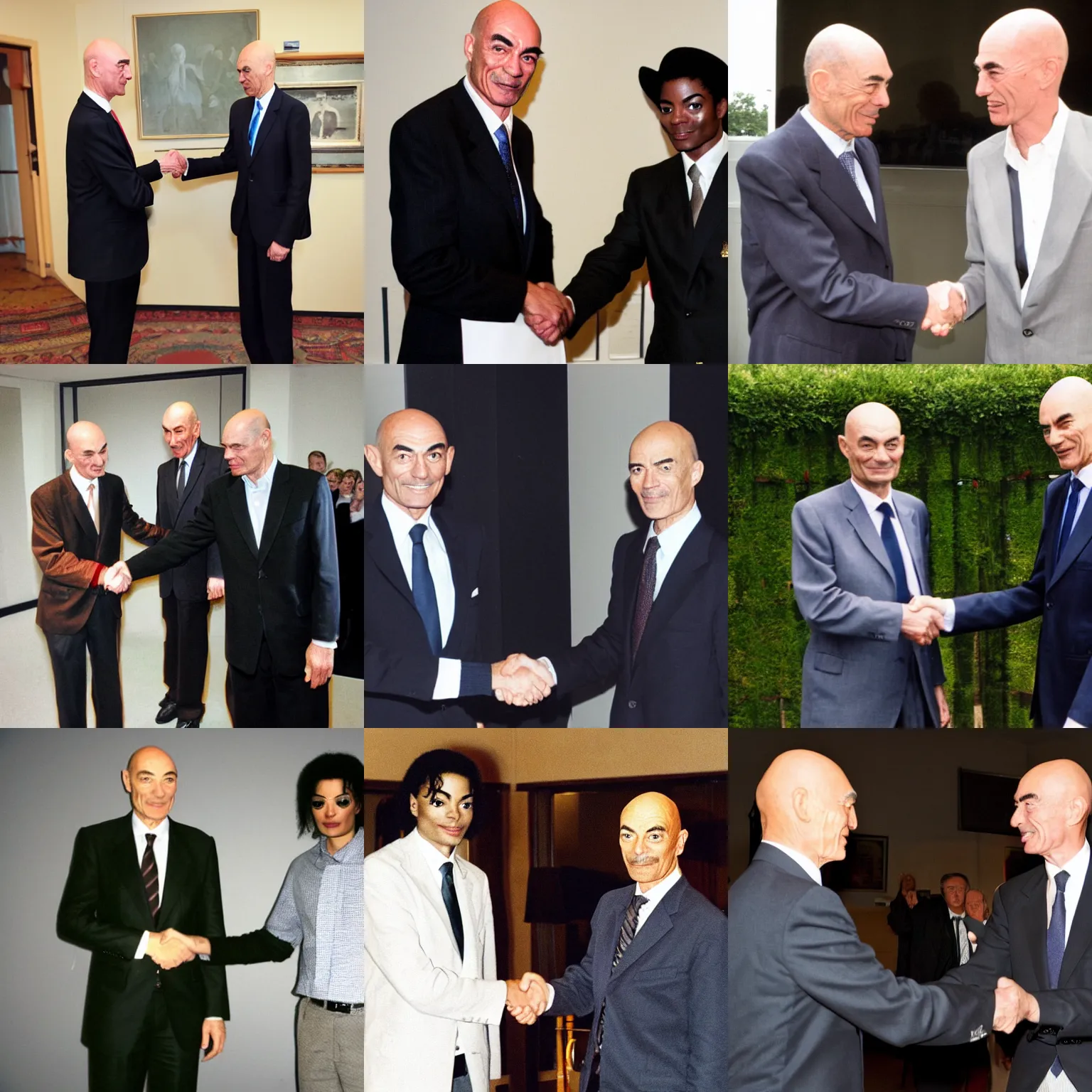 Prompt: pim fortuyn and michael jackson shaking hands