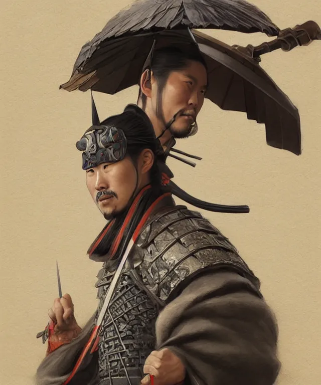 Image similar to Portrait of a samurai from the warring states era Japan, highly detailed, digital painting, artstation, concept art, smooth, sharp focus, illustration by Artgerm and Greg Rutkowski and Tom Bagshaw