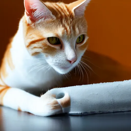 Image similar to a orange tabby cat drinking water in studio lighting close up