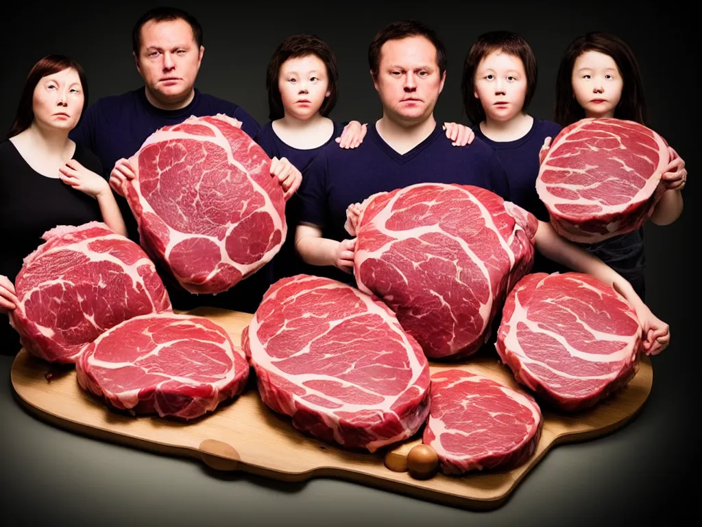 Prompt: portrait of a family having been sewn together and compressed and moulded into a levitating spheroid of meat. perfectly composed, beautiful studio lighting and impeccable focus.