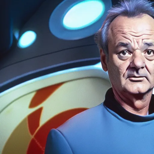 Image similar to bill murray as a starship captain, high definition, color film,