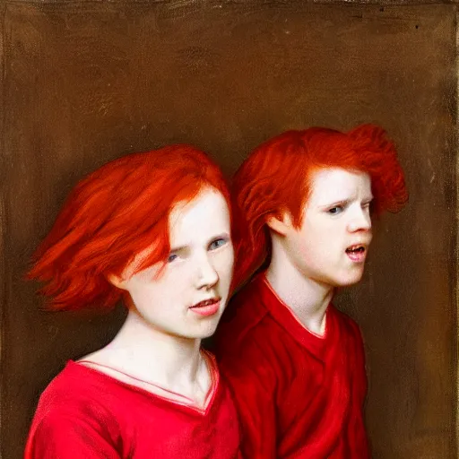 Prompt: red hair twins boy and girl as a baroque painting