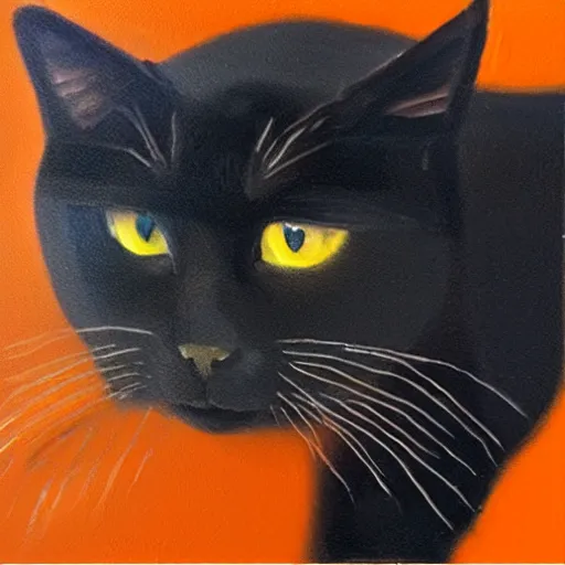 Prompt: oil painting of a black cat, orange background