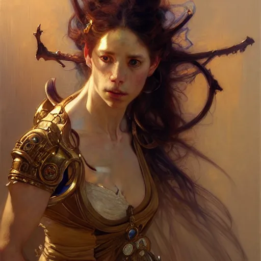 Image similar to highly detailed portrait of a d & d female protagonist. art by donato giancola, eugene delacroix, ruan jia, carl larsson, peter mohrbacher. trending on artstation, intricate details, energetic composition, golden ratio, concept art, illustration, elegant art, global illumination