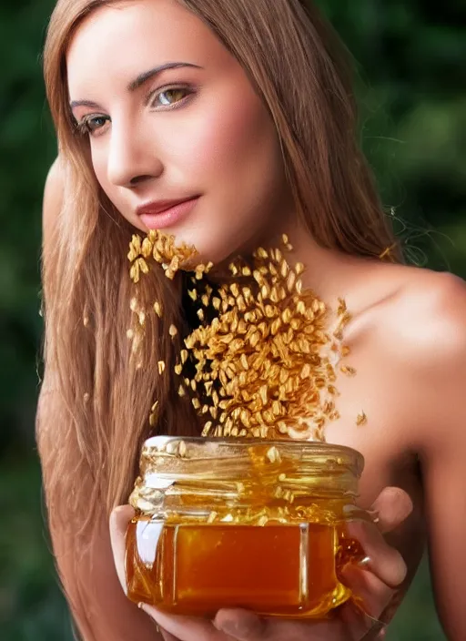 Image similar to beautiful woman made out of honey