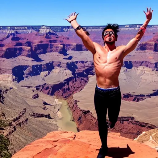 Prompt: markiplier jumping in the grand canyon because he is definitely not a masochist