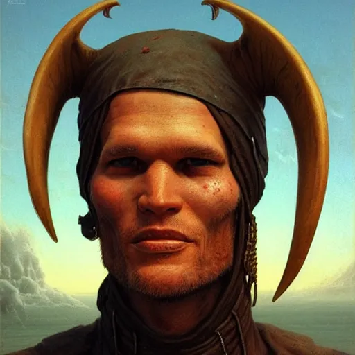 Prompt: portrait of Pirate Tom Brady with goat horns, dark fantasy, Warhammer, artstation painted by Zdzisław Beksiński and Wayne Barlowe