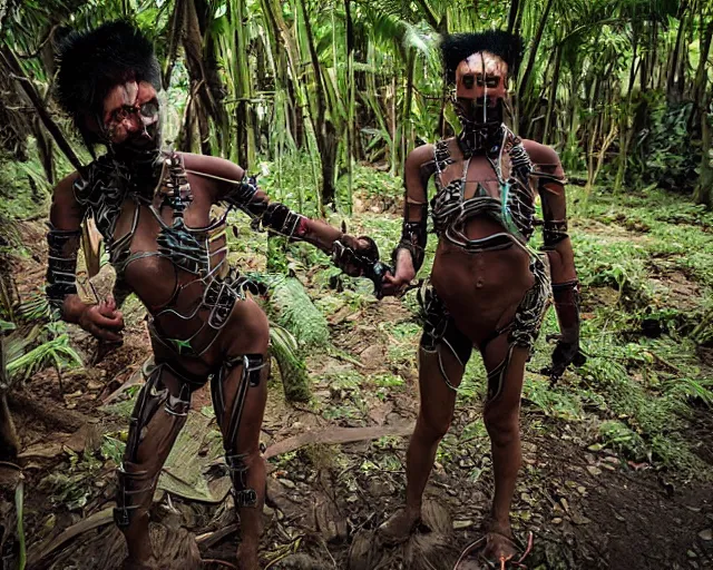 Image similar to amazonian cyborgs photographed by national geographic