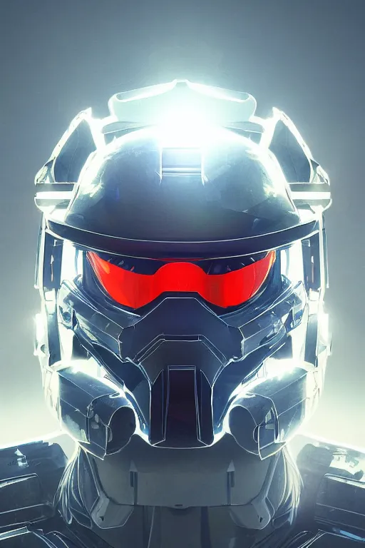 Image similar to robot ninja mask helmet halo master chief radiating a glowing aura global illumination ray tracing hdr fanart arstation by ian pesty and katarzyna da „ bek - chmiel