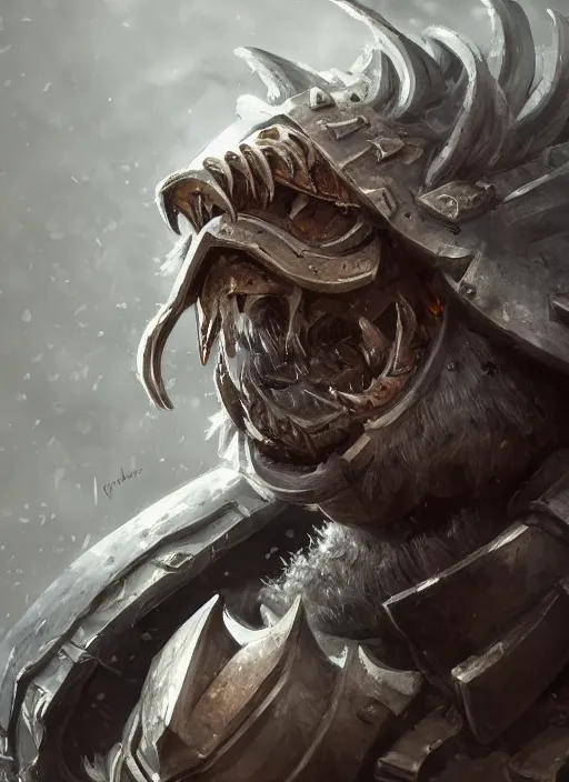Prompt: a highly detailed illustration of furious rough bearded paladin wearing worn down silver armor, standing heroically gritting teeth battle pose, intricate, elegant, highly detailed, centered, digital painting, artstation, concept art, smooth, sharp focus, league of legends concept art, WLOP
