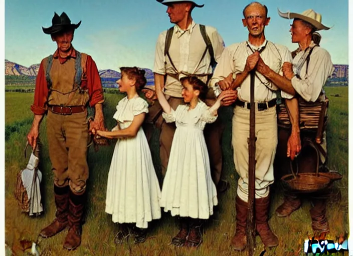 Prompt: mormon pioneers by norman rockwell, highly detailed