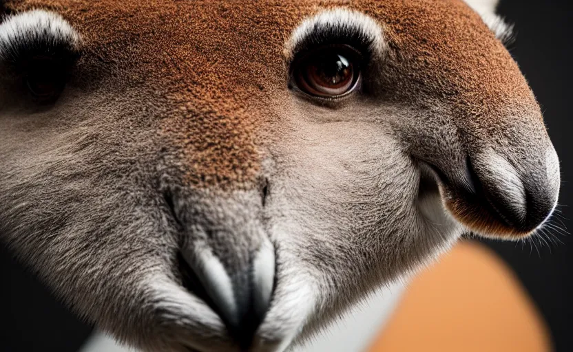 Prompt: portrait of a kangaroo, studio photography, cinematic lighting, 8 k