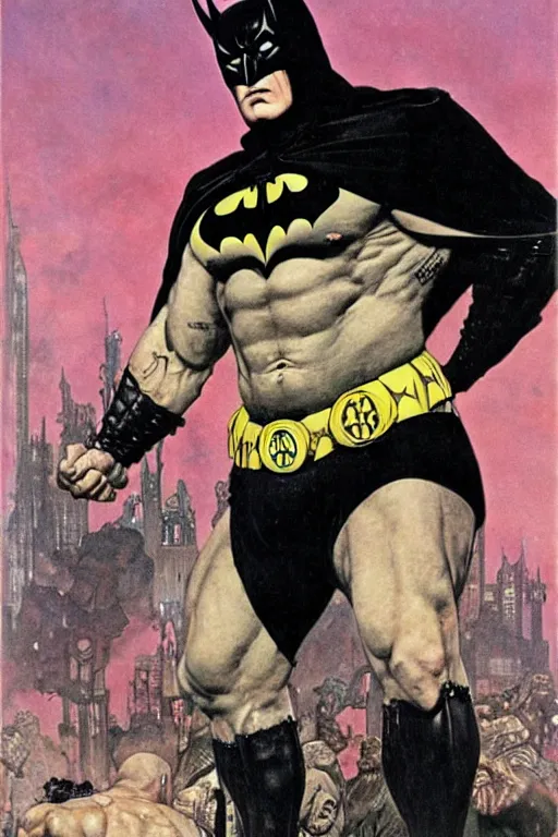 Prompt: full length portrait of hulking martyn ford as evil batman, by lawrence alma tadema and zdzislaw beksinski and norman rockwell and jack kirby and tom lovell and greg staples and michael alford