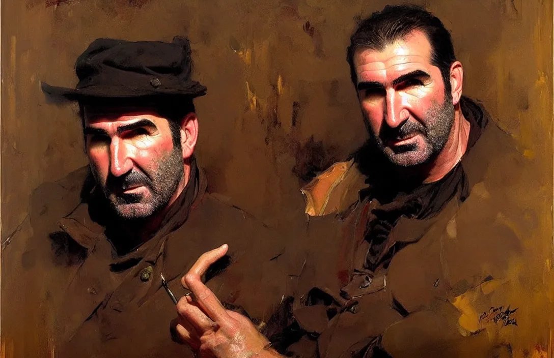 Image similar to portrait of eric cantona!!!!!!!!!!!!!!!!!!!!!!!!!!!, detailed face, detailed painting, epic lighting, by ilya repin, phil hale and kent williams