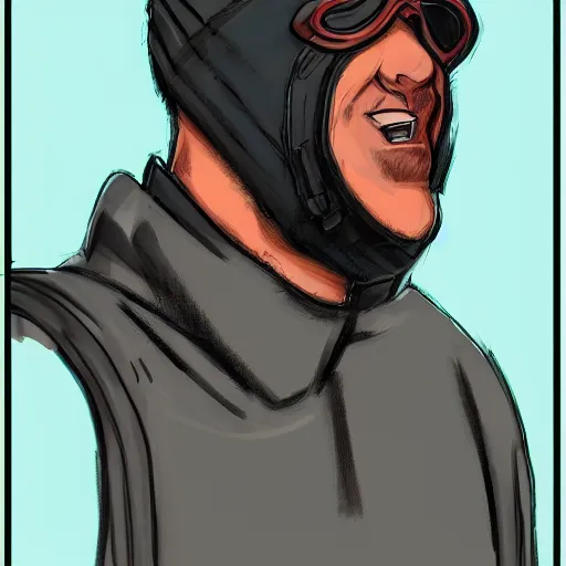 Prompt: sketch of a short stocky buff guy in a plain black t - shirt and cargo shorts, wearing a red ski mask over his entire face, black ski goggles, detailed, dramatic lighting, by ethan van sciver, artstation