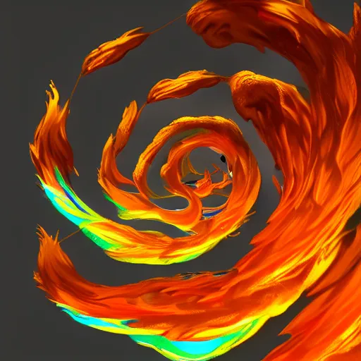 Image similar to colors weave into a spiral of flame, concept art, trending on artstation 3D.